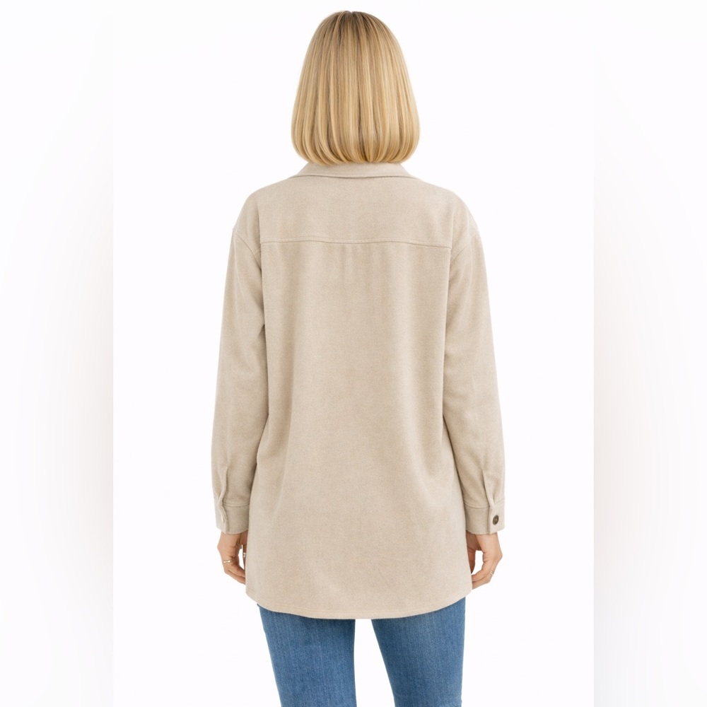 Beige Shacket Jacket Button Front Overshirt Long Sleeve Pockets - Picture 2 of 3